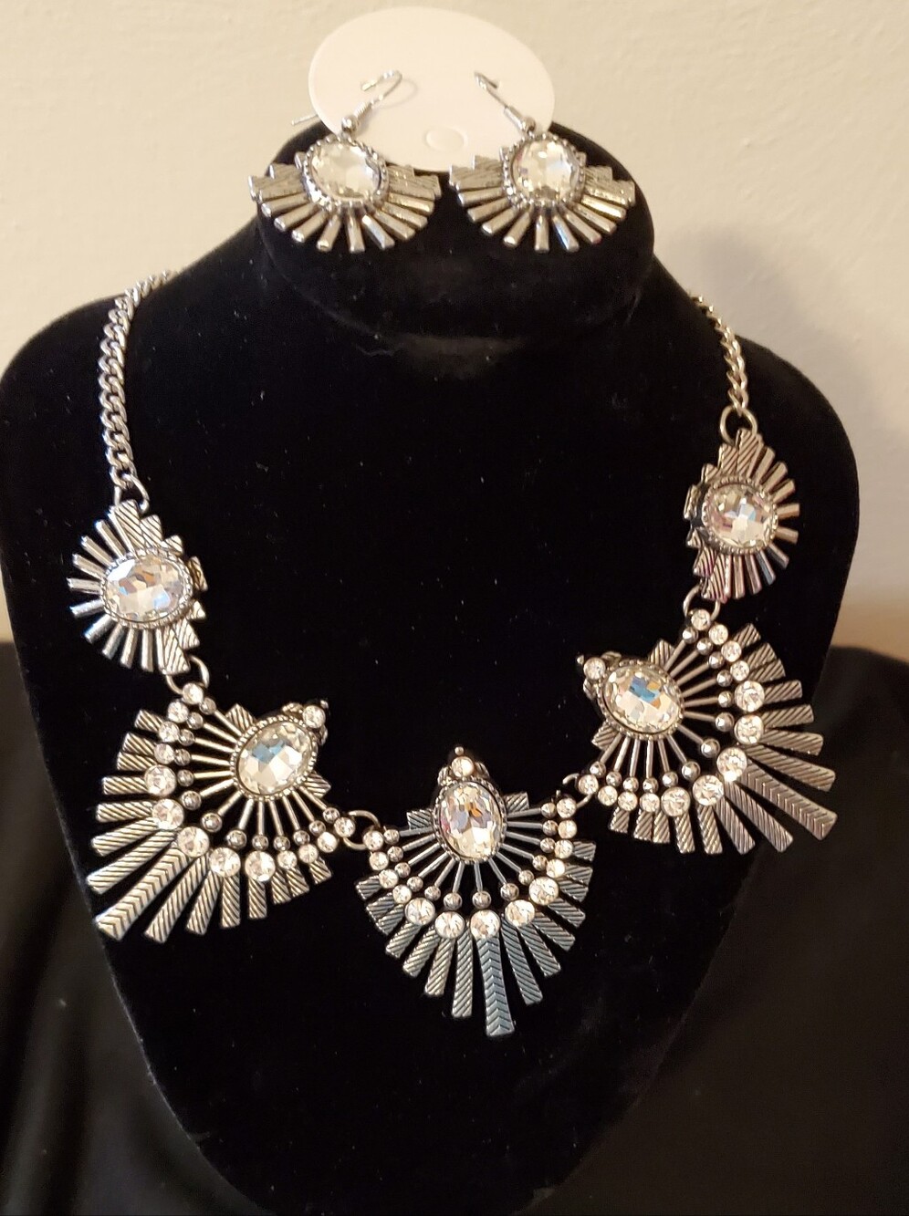 Boho Art Deco Sunburst Statement Necklace With Earrings